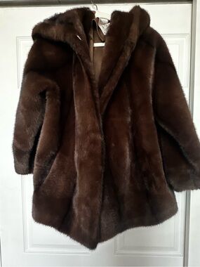 Brown Hooded Faux Fur Coat - Women’s Plush Outerwear